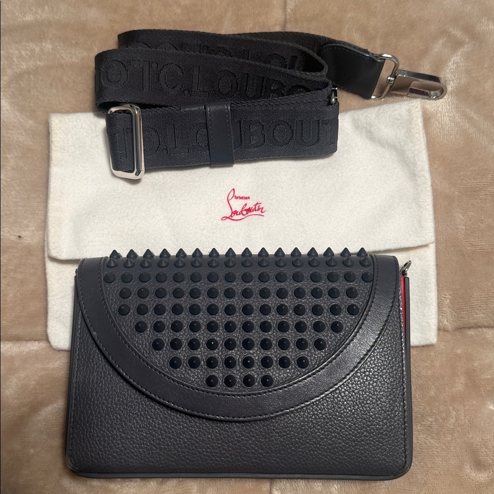 Christian Louboutin Funky Empire Smokey Grey Studded Crossbody Bag